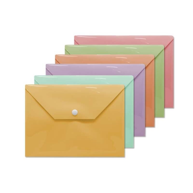 Bismark Document Envelope Quarto Format - Snap Fastener Closure - Made of Polypropylene - Assorted Pastel Colours