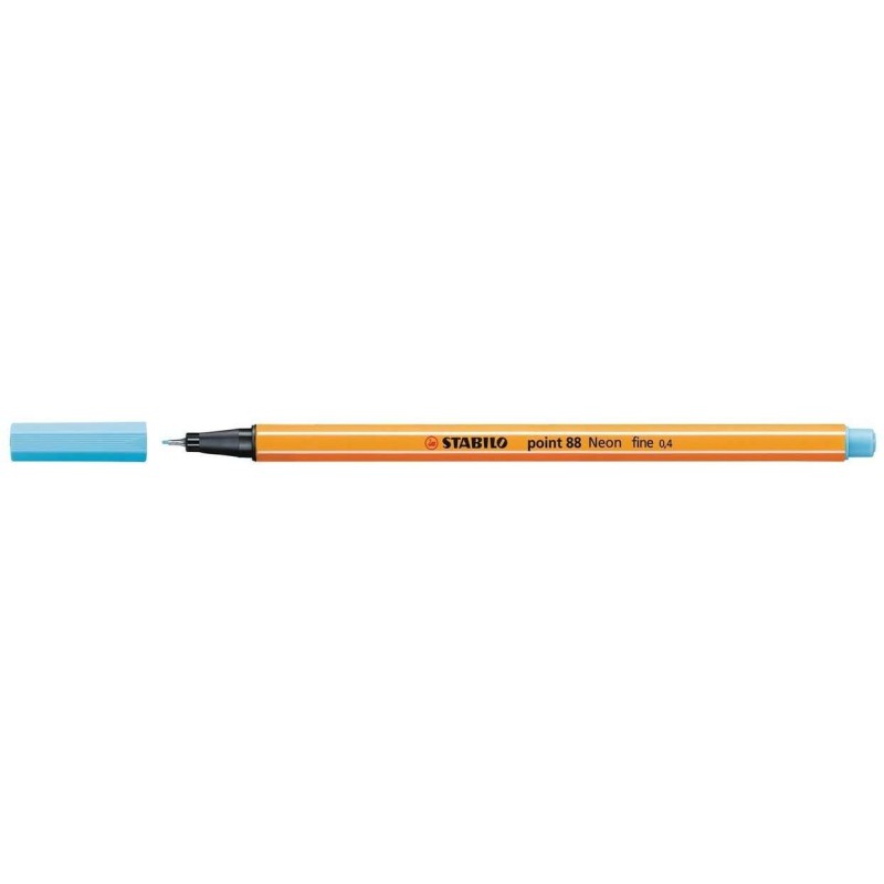 Stabilo Point 88 Marqueur à Pointe Fine en Fibre - Trait de 0.4 mm - Encre à Base d'Eau - Couleur Bleu Néon
