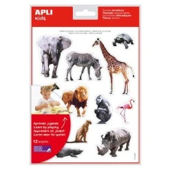 Apli Gomets Tematicos Realistas Animales Sabana - 144 Gomets - Adhesivo Removible - Ideal para Desarrollar Habilidades Motoras