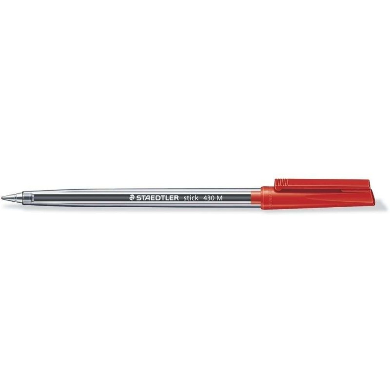 Staedtler Stick 430 Stylo à Bille avec Capuchon - Pointe 0.35mm - Encre Indélébile - Coloris Rouge