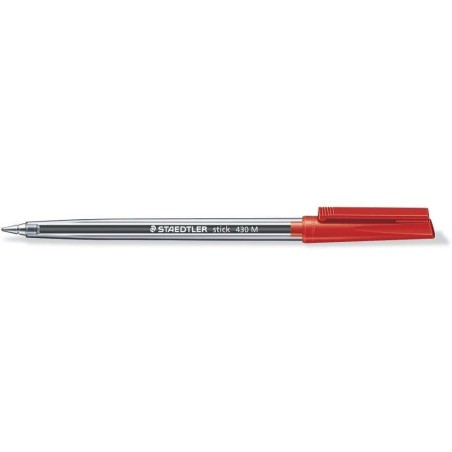 Staedtler Stick 430 Stylo à Bille avec Capuchon - Pointe 0.35mm - Encre Indélébile - Coloris Rouge
