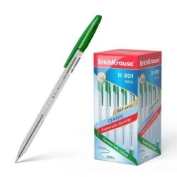 Erichkrause R-301 Boligrafo de Bola Punta 1.0mm - Trazo 0.5mm - Tinta de Secado Rapido - Cuerpo Transparente - Capuchon