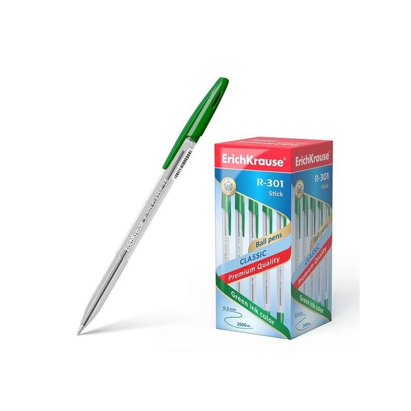 Erichkrause R-301 Boligrafo de Bola Punta 1.0mm - Trazo 0.5mm - Tinta de Secado Rapido - Cuerpo Transparente - Capuchon