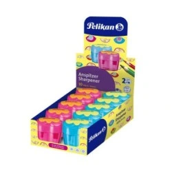 Pelikan Flower Présentoir de 10 Taille-Crayons 2 Trous avec Couvercle - Réservoir à Déchets - Lames en Acier Inoxydable