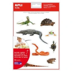 Apli Gomets Tematicos Realistas de Reptiles y Anfibios - 120 Gomets - Imagenes Realistas para Relacionar Animales - Adhesivo