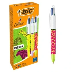 Bic 4 Colours Velours Esferográfica Retrátil - Ponta Média de 1,0mm - Tinta com Base de Óleo - Corpo com Relevo Suave ao Toque