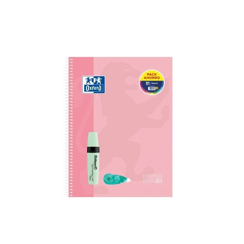 Oxford Europeanbook 10 Touch A4+ Notebook Squared 5x5mm 150 Sheets + Pelikan Texmarker 490 Pastel Highlighter + Pelikan Fancy