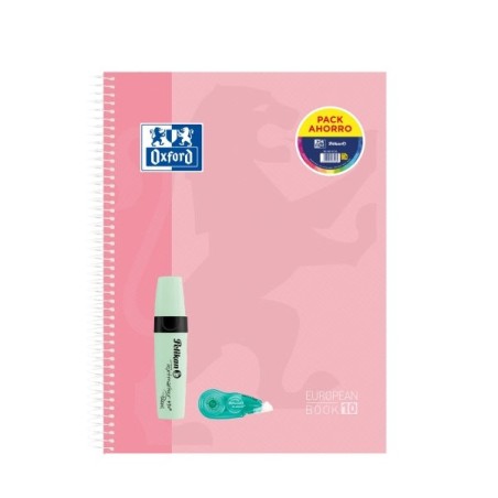 Oxford Europeanbook 10 Touch Cahier A4+ Quadrillé 5x5mm 150 Feuilles + Surligneur Texmarker 490 Pastel Pelikan + Correcteur