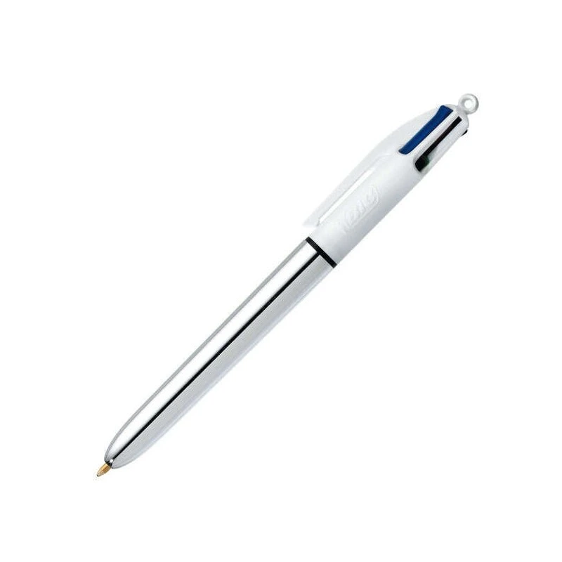 Bic 4 Colours Shine Retractable Ballpoint Pen - 1mm Tip - 0.4mm Line Width - Oil-Based Ink - Silver/White Body - 4 Colours