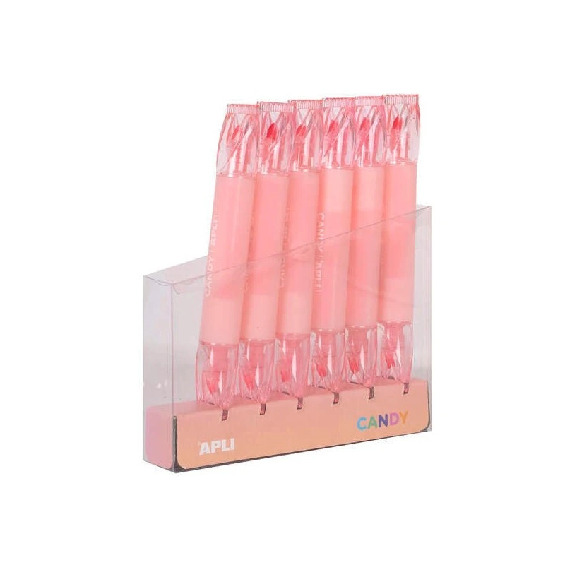 Apli Caramelo Marcador Doble Punta 5mm Plana y 2mm Redonda - Ideal para Agendas, Libretas y Calendarios - Color Rosa