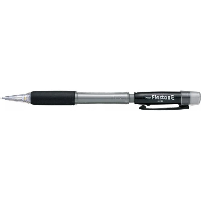 Pentel Fiesta II Lapiseira HB 0,7mm com Borracha - Inclui 2 Recargas - Grip de Borracha - Design Ergonómico - Cor Preto