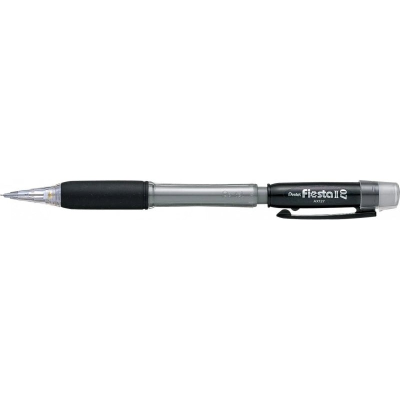 Pentel Fiesta II Porte-Mines HB 0.7mm avec Gomme - 2 Recharges Incluses - Grip en Caoutchouc - Design Ergonomique - Couleur Noir