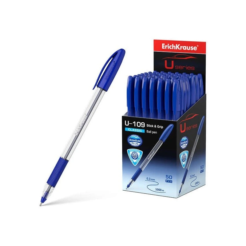 Erichkrause U-109 Classic Stick&Grip Ballpoint Pen - Ultra Glide Technology - Blue Ink