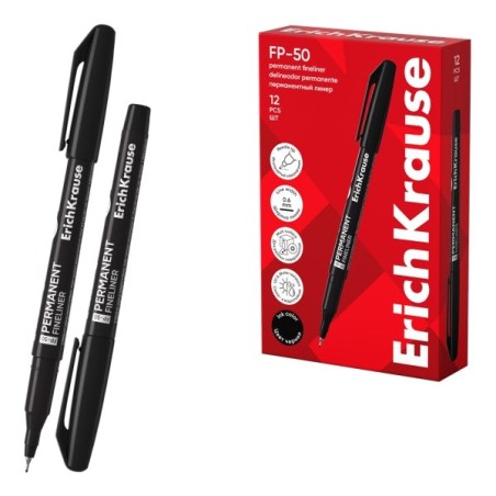 Erichkrause FP-50 Marcador Permanente - Ponta Fina de 0,6mm - Resistente à Luz e à Água - Cor Preta