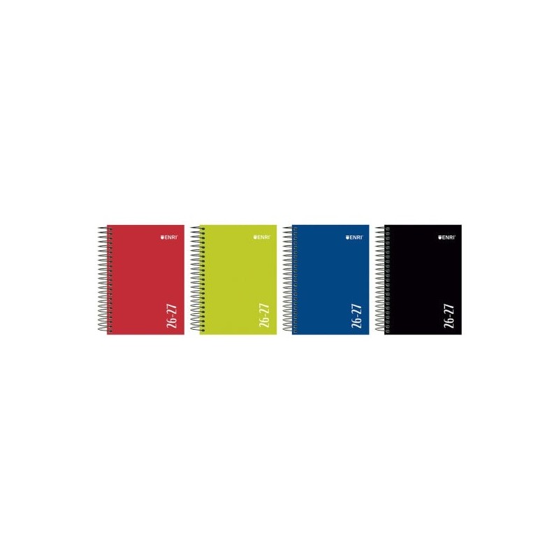 Enri Spiral School Diary - Spanish - Extra-Hard Cover - Octavo Format - Day per Page - Gloss Finish - Assorted Colours