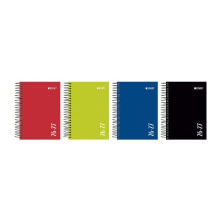 Enri Spiral School Diary - Spanish - Extra-Hard Cover - Octavo Format - Day per Page - Gloss Finish - Assorted Colours