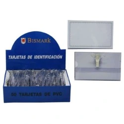 Bismark Porte-Noms avec Pince et Épingle - Dimensions 9,5x5,7cm - Encoche pour un Échange Facile des Étiquettes - Transparent