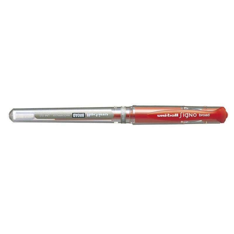 Uni-ball Signo Broad UM-153 Roller à Encre Gel - Pointe Bille 1mm - Zone de Préhension en Caoutchouc - Couleur Rouge