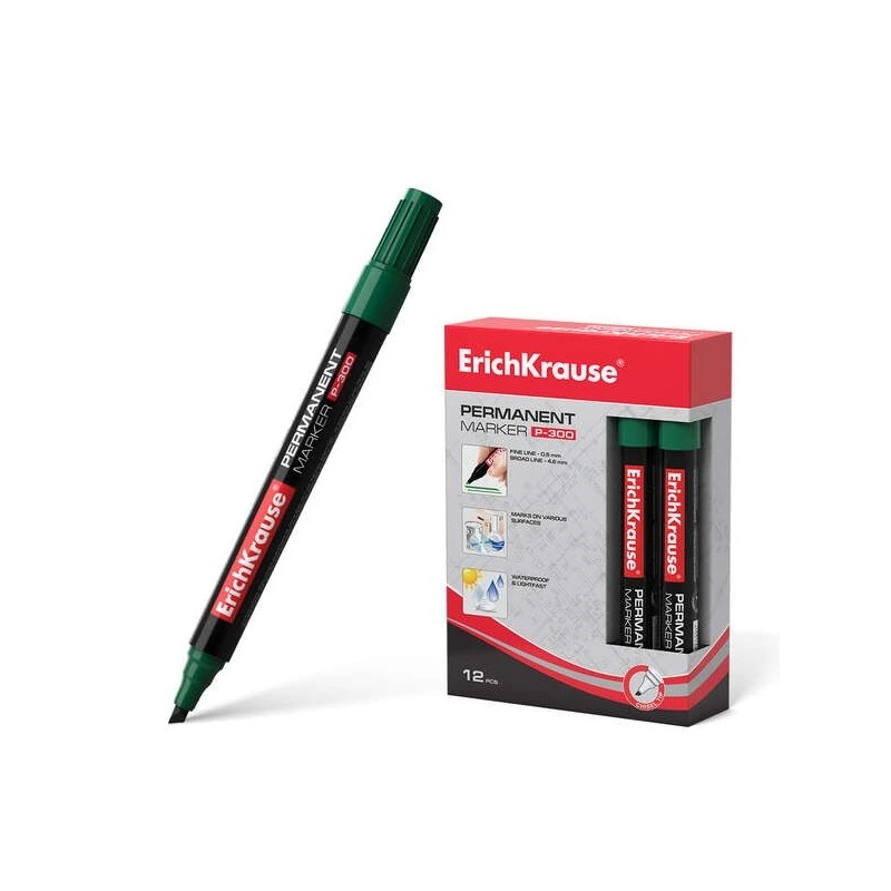 Erichkrause Marcador Permanente P-300 - Ponta Biselada - Resistente à Água e aos Raios UV - Cor Verde
