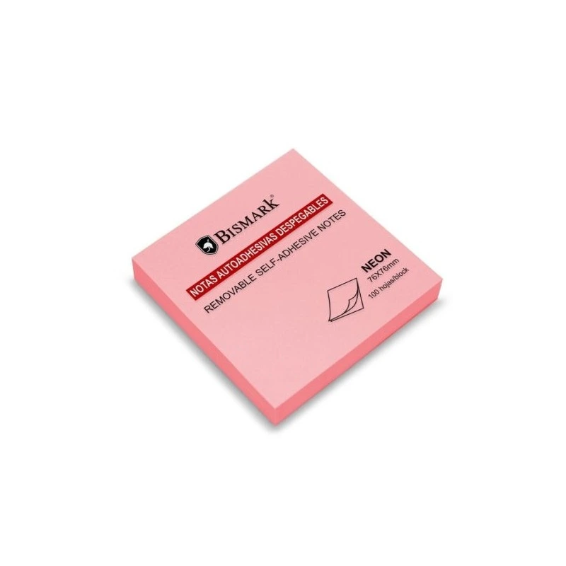 Bismark Bloc de 100 Notes Adhésives 76x76mm - Couleur Rose Néon