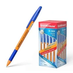 Erichkrause R-301 Stick&Grip Ballpoint Pen - Orange Hexagonal Barrel - 0.7mm Tip - Quick-Drying Ink - Blue Colour