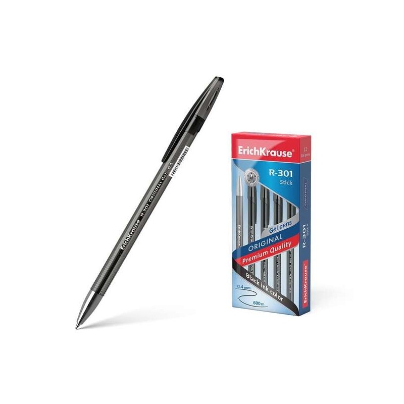 Erichkrause R-301 Original Stylo à Encre Gel - Pointe 0.5mm - Tracé 0.4mm - Corps Translucide Teinté - Grip Profilé Confortable