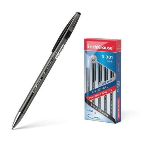Erichkrause R-301 Original Stylo à Encre Gel - Pointe 0.5mm - Tracé 0.4mm - Corps Translucide Teinté - Grip Profilé Confortable