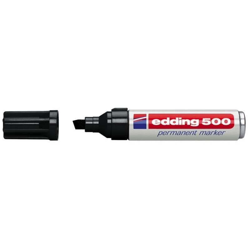 Edding 500 Marcador Permanente - Ponta Biselada - Traço entre 2 e 7 mm. - Recarregável - Secagem Instantânea - Cor Preto
