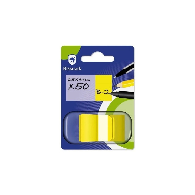 Bismark Dispenser with 50 Repositionable Index Markers 44 x 25mm - To Mark, Flag or Highlight Information - Yellow
