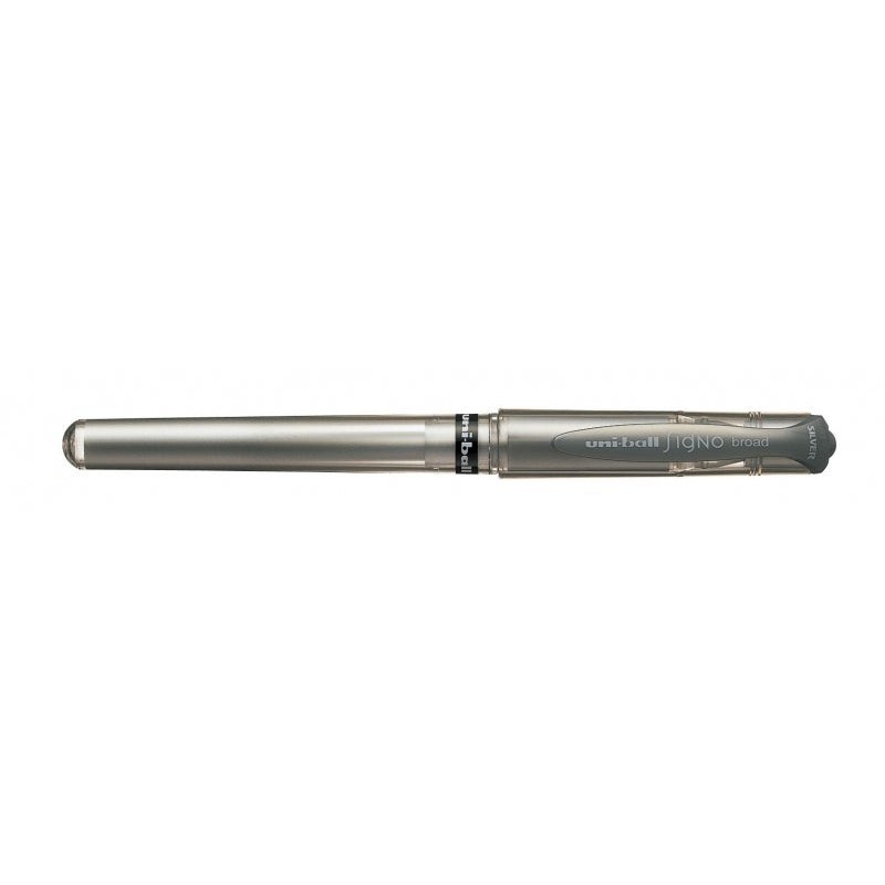 Uni-ball Signo Broad UM-153 Gel Ink Rollerball - 1mm Ball Tip - Fountain Pen Style Line - Rubber Grip - Silver