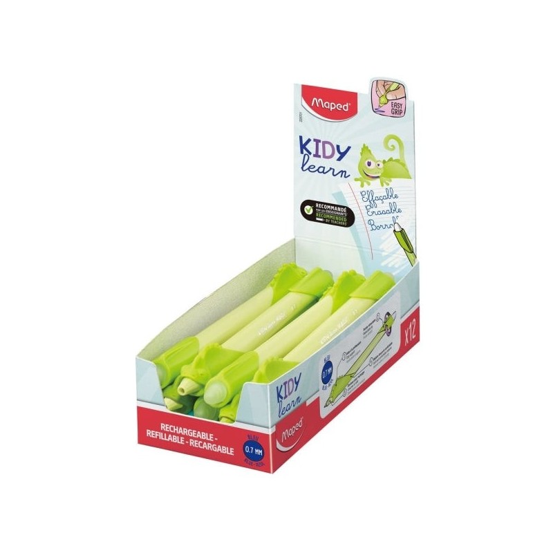 Maped Kidy Lern Magic Boligrafo Borrable con Guia para Dedos - Modelo Camaleon - Tinta Color Azul - Recomendado para Niños de 4