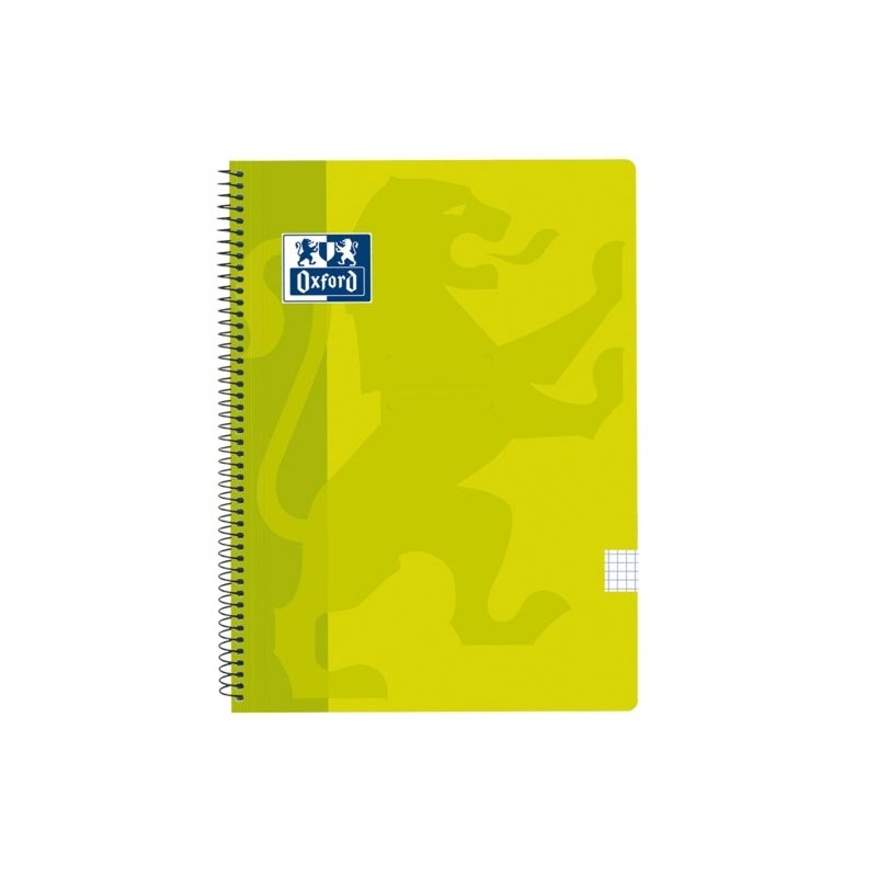 Oxford School Classic Cahier Spirale Format Folio Quadrillage 4x4mm - 80 Feuilles - Couverture en Plastique - Couleur Vert