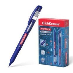 Erichkrause Metrix Gel Ink Pen - 0.5mm Point - Rubber Grip - Cap with Clip - Quick Drying - Blue