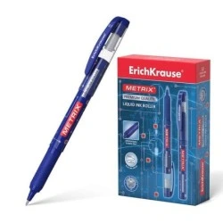 Erichkrause Metrix Gel Ink Pen - 0.5mm Point - Rubber Grip - Cap with Clip - Quick Drying - Blue