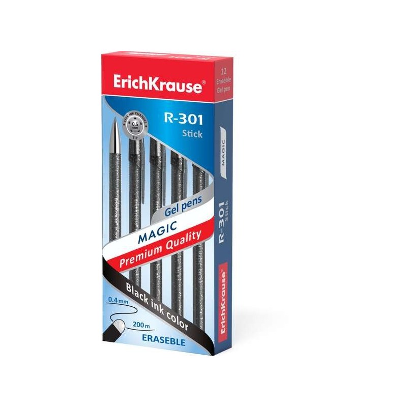Erichkrause R-301 Magic Gel Esferográfica Apagável - Tinta de Gel - Ponta de 0,5mm - Traço de 0,4mm - Corpo Semitransparente