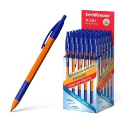 Erichkrause R-301 Orange Matic&Grip Stylo à Bille Rétractable - Pointe de 07mm - Trait de 0.35mm - Grip en Caoutchouc - Encre à