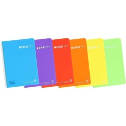 Enri Plus Caderno Espiral Formato Fólio 1 Linha - 80 Folhas 90gr com Margem - Capa de Plástico - Cores Sortidas