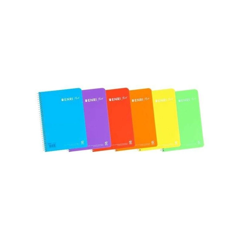 Enri Plus Caderno Espiral Formato Quarto Pautado 3,5 com Margem - 80 Folhas 90gr - Capa de Plástico - Cores Sortidas