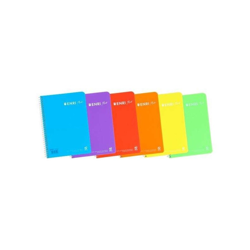 Enri Plus Cahier Spirale Format Quarto Réglé 3.5 avec Marge - 80 Feuilles 90gr - Couverture en Plastique - Coloris Assortis
