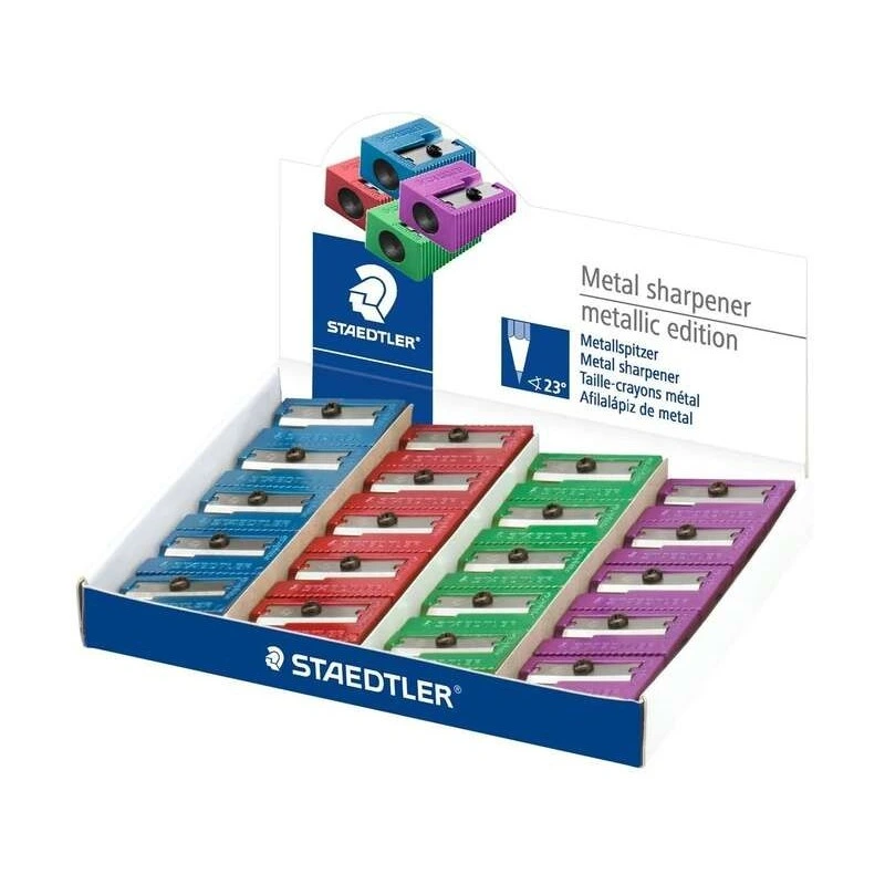 Staedtler Metal Pencil Sharpener with Metal Blade - 23° Sharpening Angle - 1 Hole - Assorted Colours