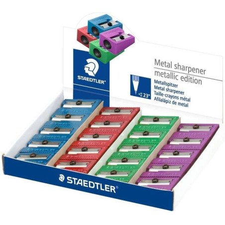 Staedtler Metal Pencil Sharpener with Metal Blade - 23° Sharpening Angle - 1 Hole - Assorted Colours