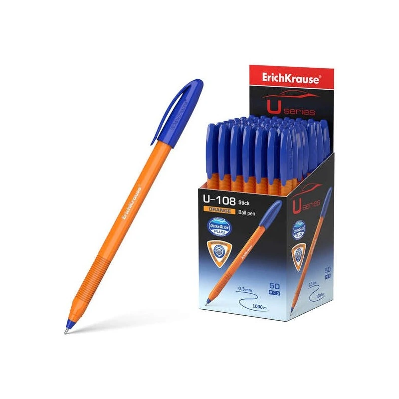 Erichkrause U-108 Esferográfica Clássica Orange - Ponta de Esfera 0,7mm - Traço de 0,26mm - Tampa Ventilada - Corpo Opaco