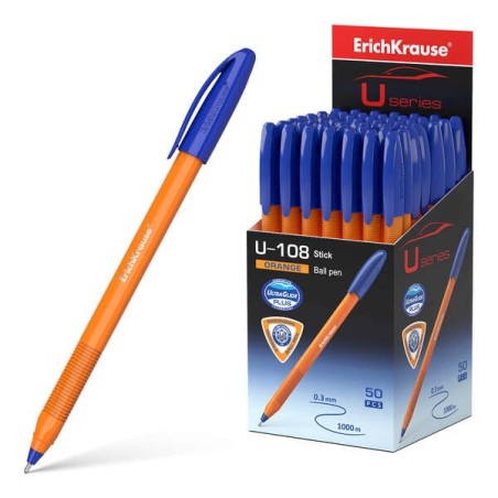 Erichkrause U-108 Boligrafo Clasico Orange - Punta de Bola 0.7mm - Trazo de 0.26mm - Tapa Ventilada - Cuerpo Opaco Naranja