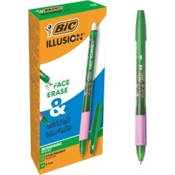 Bic Illusions Erasable Ballpoint Pen - Medium Tip 0.7mm - Rubber Grip - Refillable - Green