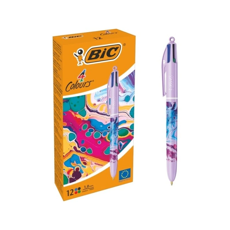 Bic 4 Colours Decors Hydro Boligrafo de Bola Retractil - Punta Media de 1.0mm - Tinta con Base de Aceite - 4 Colores