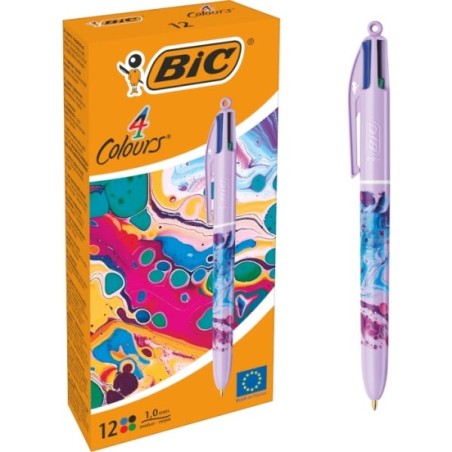Bic 4 Colours Decors Hydro Esferográfica Retrátil - Ponta Média de 1,0mm - Tinta com Base de Óleo - 4 Cores