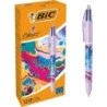 Bic 4 Colours Decors Hydro Boligrafo de Bola Retractil - Punta Media de 1.0mm - Tinta con Base de Aceite - 4 Colores
