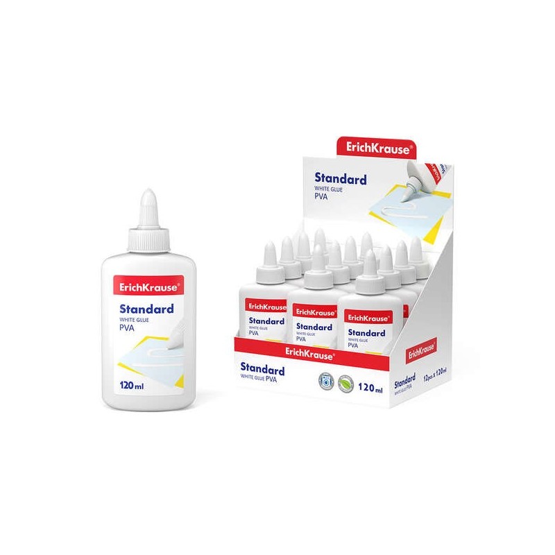 Erichkrause Colle Blanche PVA Standard 120ml - Applicateur Autonettoyant - Regulateur d'Intensite - Non Toxique - Resistante au