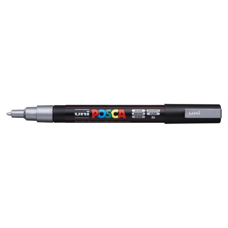 Posca PC-3M Marcador de Pintura - Ponta Cónica de Poliéster 0.9-1.3mm - Tinta à Base de Água - Resistente à Luz - Cor Prateado