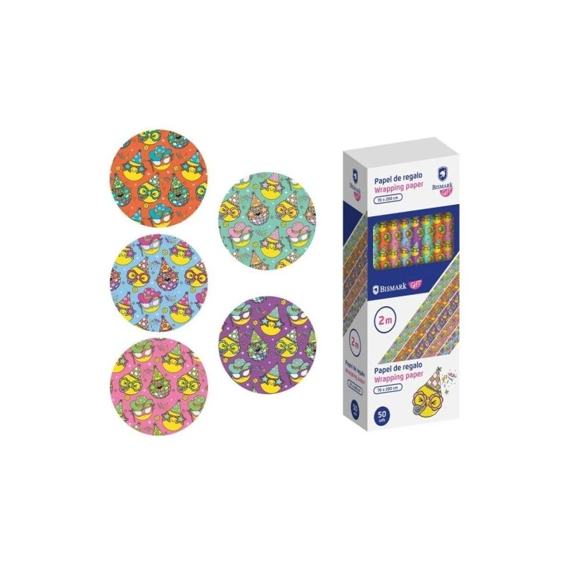 Bismark Emojies Rouleau de Papier Cadeau - Dimensions 70cmx200cm - 5 Designs Différents